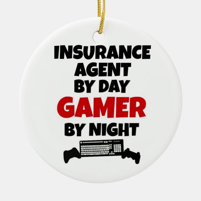 Insurance Agent by Day Gamer by Night Ceramic Tree Decoration (Front)