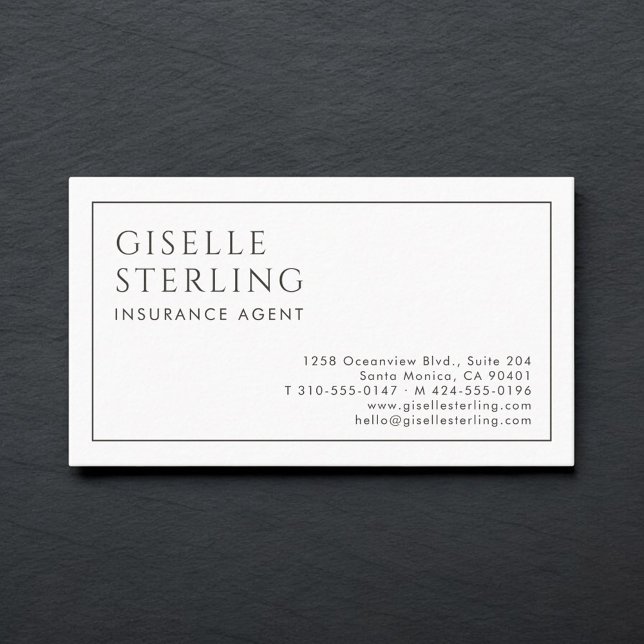 Insurance Agent Luxury Minimalist Black White Business Card (Creator Uploaded)