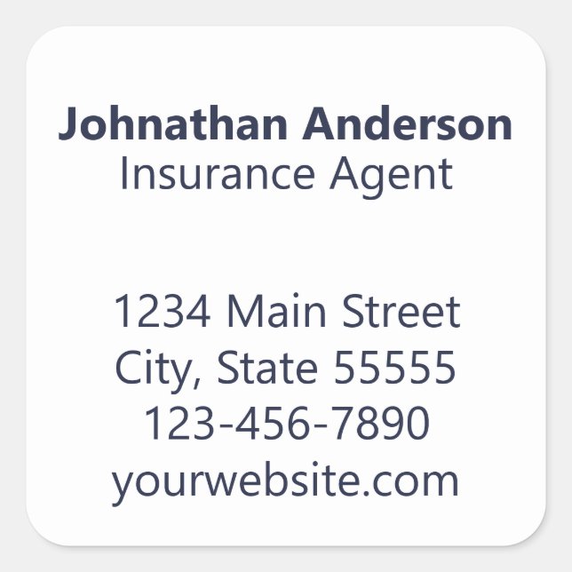 Insurance Agent Midnight Blue White Promotional Square Sticker (Front)