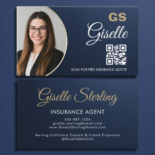 Insurance Agent Navy Blue Gold Photo Metallic Business Card