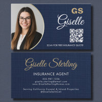 Insurance Agent Navy Blue Gold Photo QR Code Linen