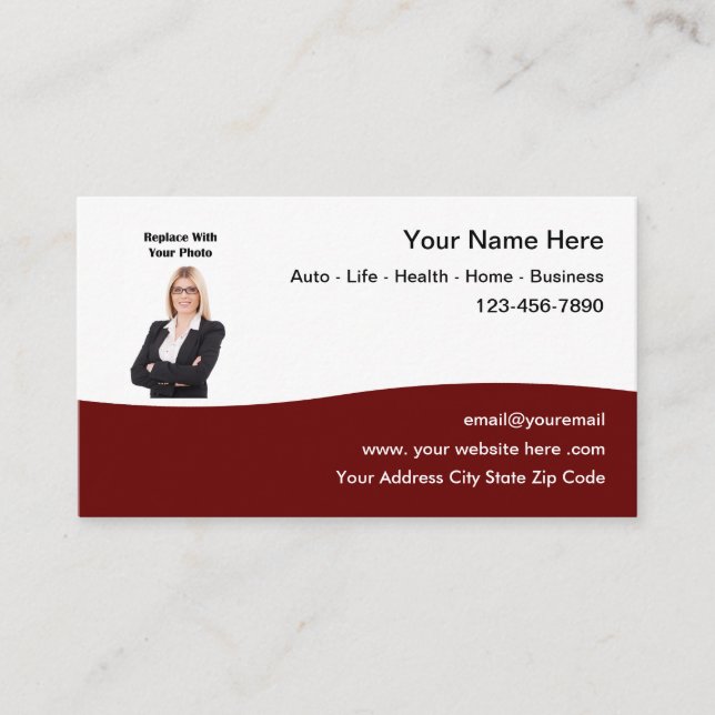 Insurance Agent Photo Business Cards Template (Front)