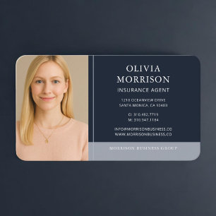 Insurance Agent Photo Navy Blue  Business Card