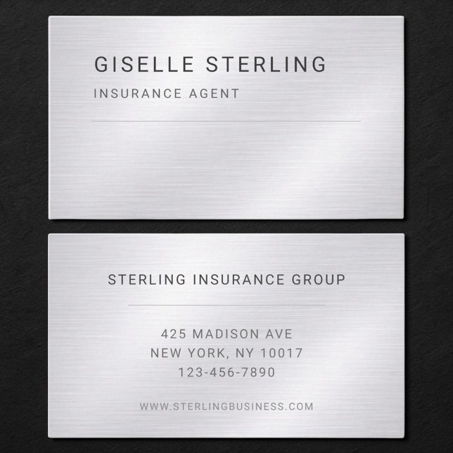 Insurance Agent Silver Metallic Professional Business Card (Creator Uploaded)