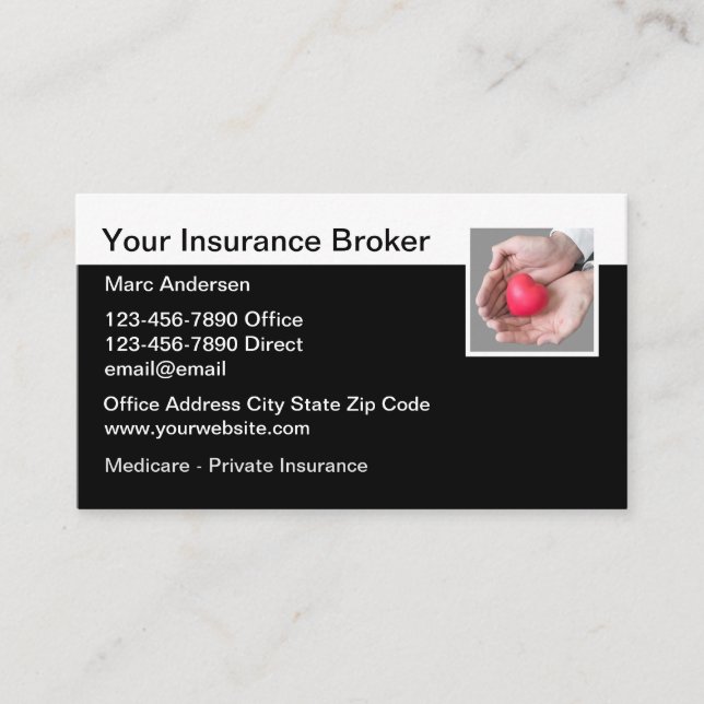 Insurance Broker Heart In Hand  Business Card (Front)