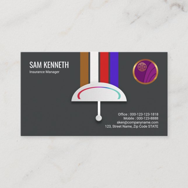 Insurance Manager Colourful Umbrella Business Card (Front)
