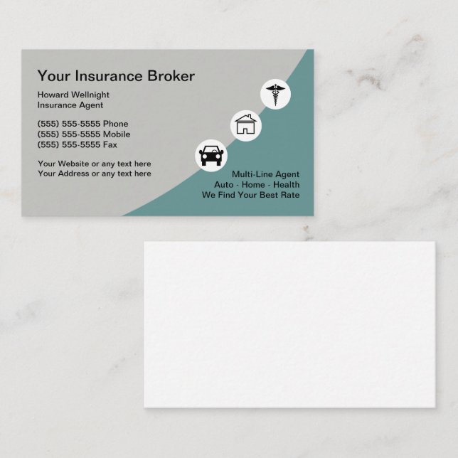 Insurance Modern Broker Business Cards (Front/Back)
