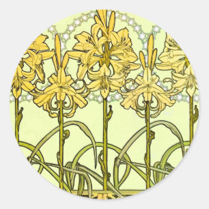 intage Alphonse Mucha Art Nouveau Lily Pattern Classic Round Sticker