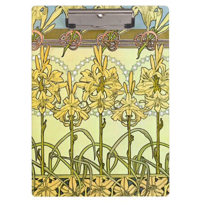 intage Alphonse Mucha Art Nouveau Lily Pattern Clipboard (Front)