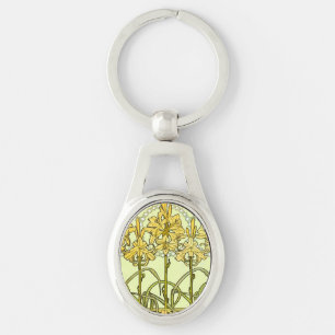 intage Alphonse Mucha Art Nouveau Lily Pattern Key Ring