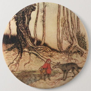 intage Arthur Rackham Red Riding Hood & Wolf Print 6 Cm Round Badge