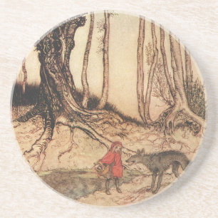 intage Arthur Rackham Red Riding Hood & Wolf Print Coaster