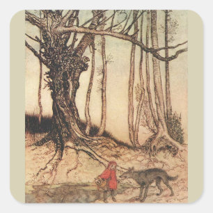 intage Arthur Rackham Red Riding Hood & Wolf Print Square Sticker
