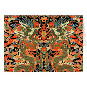 intage Chinese Dragon Textile Print Asian Art