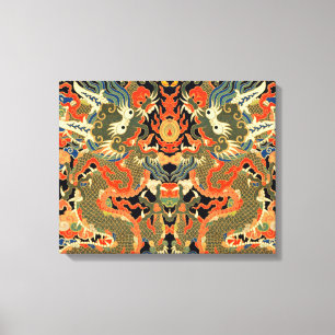 intage Chinese Dragon Textile Print Asian Art