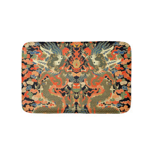 intage Chinese Dragon Textile Print Asian Art Bath Mat