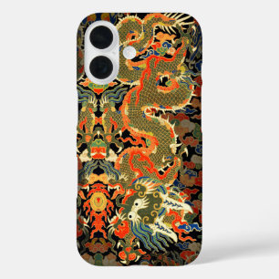intage Chinese Dragon Textile Print Asian Art iPhone 16 Case