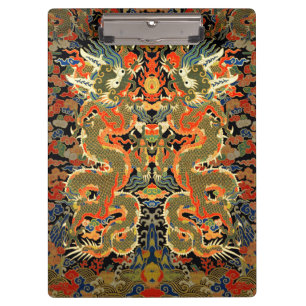 intage Chinese Dragon Textile Print Asian Art Clipboard