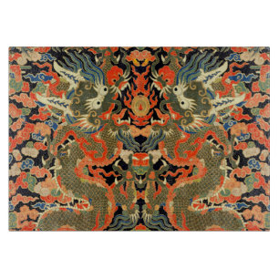 intage Chinese Dragon Textile Print Asian Art Cutting Board