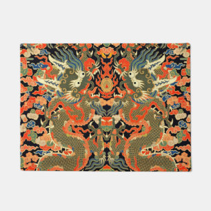 intage Chinese Dragon Textile Print Asian Art Doormat