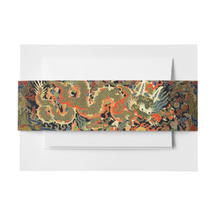 intage Chinese Dragon Textile Print Asian Art Invitation Belly Band