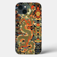 intage Chinese Dragon Textile Print Asian Art