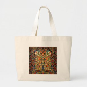 intage Chinese Dragon Textile Print Asian Art Large Tote Bag