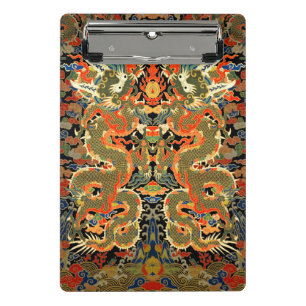 intage Chinese Dragon Textile Print Asian Art Mini Clipboard