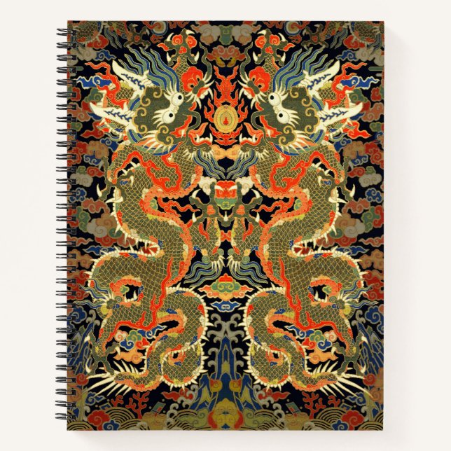intage Chinese Dragon Textile Print Asian Art Notebook (Front)