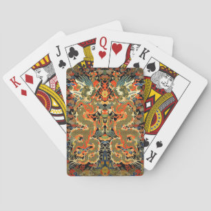 intage Chinese Dragon Textile Print Asian Art Playing Cards