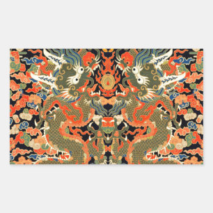 intage Chinese Dragon Textile Print Asian Art Rectangular Sticker