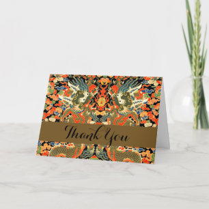 intage Chinese Dragon Textile Print Asian Art Thank You Card