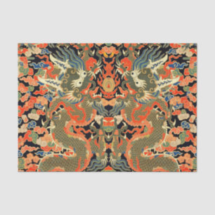 intage Chinese Dragon Textile Print Asian Art Tissue Paper