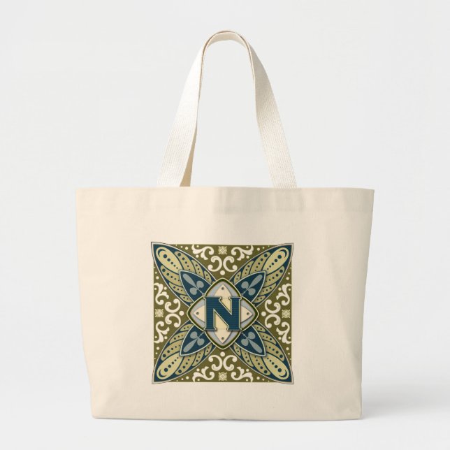 Intaglio Letter N Large Tote Bag (Front)