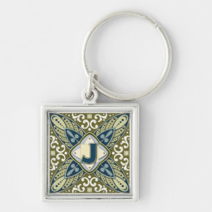 Intaglio Monogram Letter J Key Ring