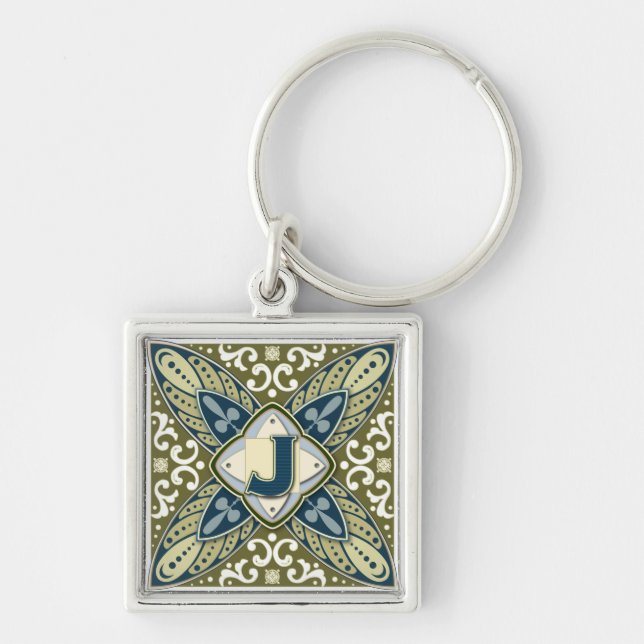 Intaglio Monogram Letter J Key Ring (Front)