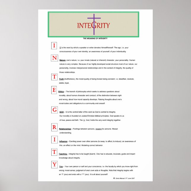 INTEGRITY POSTER (Front)