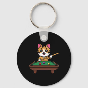 Intelligent Cat Playing Billiards Funny Humourous  Key Ring