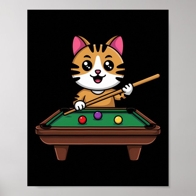 Intelligent Cat Playing Billiards Funny Humourous  Poster (Front)