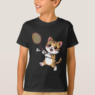 Intelligent Cat Playing Dminton Funny Humourous T-Shirt