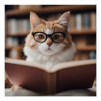 Intelligent cat reading a book