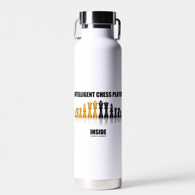 Intelligent Chess Player Inside Reflective Chess Water Bottle (Front)