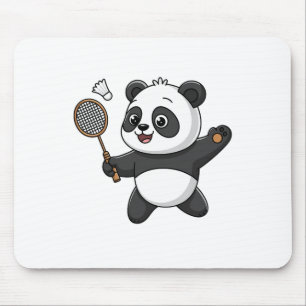 Intelligent Panda Playing Badminton Funny Humourou Mouse Mat