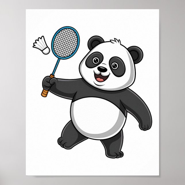 Intelligent Panda Playing Badminton Funny Humourou Poster (Front)