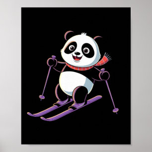 Intelligent Panda Playing Skiing Funny Humourous  Poster