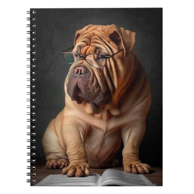 Intelligent Shar Pei Dog with Book Design (Front)