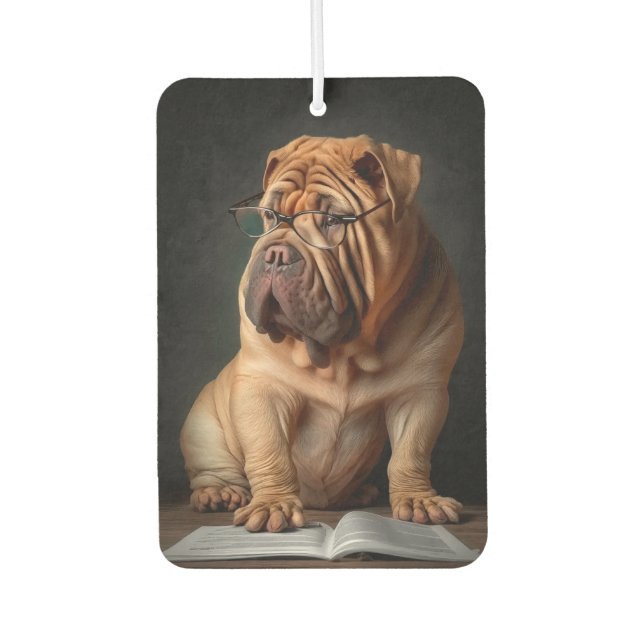 Intelligent Shar Pei Dog with Book Design Car Air Freshener (Front)