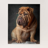 Intelligent Shar Pei Dog with Book Design