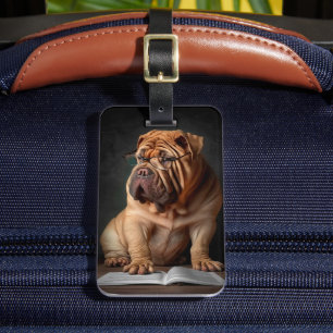 Intelligent Shar Pei Dog with Book Design Luggage Tag