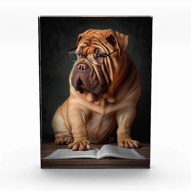 Intelligent Shar Pei Dog with Book Design Photo Block (Front)